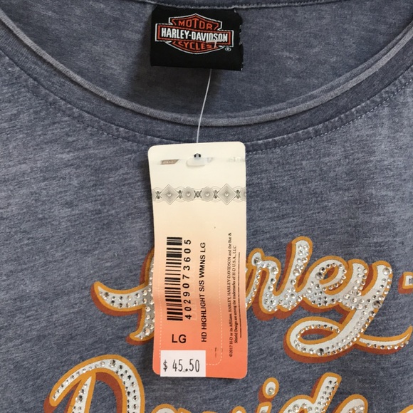 NWT Harley-Davidson Sz Large tee distressed grey crystals orange Savannah GA - Picture 4 of 11